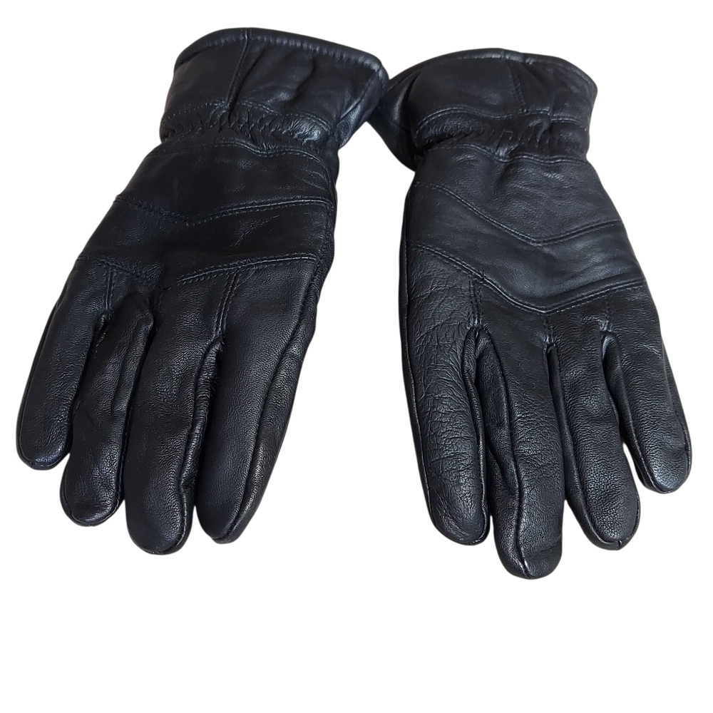 Men's Durable Black Leather Fleece Lined Gloves Large